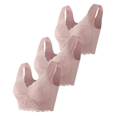 Gvdentm Women s Lace Bra 3PC Underwire Balconette Unlined Plus Size Pink XL
