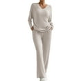 thumbnail image 2 of V Neck Lounge Sets for Women 2 Piece Outfits Long Sleeve Tops Wide Leg Pants Casual Fall Travel Vacation Sets, 2 of 6