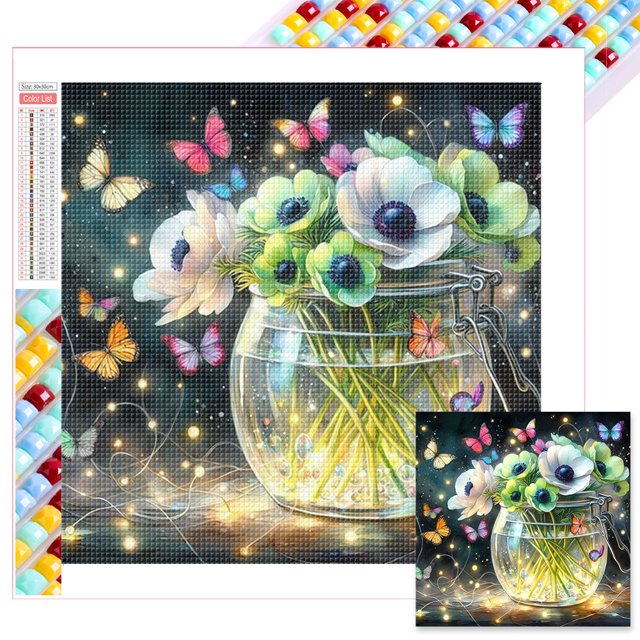 (ZQA4556) Lleno Diamantes Flores Luminosas Serie Flores Y Hierba Cuadrado Resina Diamante 40*40 CM Tamaño Lienzo 45*45 CM