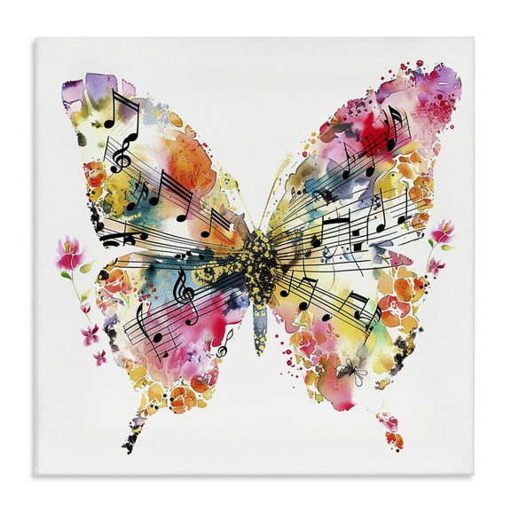 Stupell Industries Butterfly & Music Notes Insects Painting Wrapped Canvas Art Print Wall Art, 17 x 17
