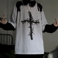 thumbnail image 4 of Camiseta de manga larga para hombre, camisa de gran tamaño con estampado de Cruz de espinas, Maleta, Hip-hop oscuro, Y2k, Verano, 4 of 5