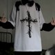 thumbnail image 4 of Camiseta de manga larga para hombre, camisa de gran tamaño con estampado de Cruz de espinas, Maleta, Hip-hop oscuro, Y2k, Verano, 4 of 5