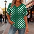 thumbnail image 7 of Staron Women's Casual V-Neck Ruffle Short Sleeve T-Shirt Top Fashion Basic Comfy Loose Blouse, Green L, 7 of 7