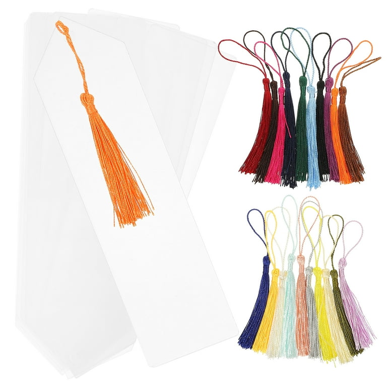 RAHATA Acrylic Bookmarks Blanks Bulk 61PCS Clear Bookmark Plastic Blank 30  Set with Tassels & Twine String for Vinyl DIY Craft (3 Shape of Bookmarks