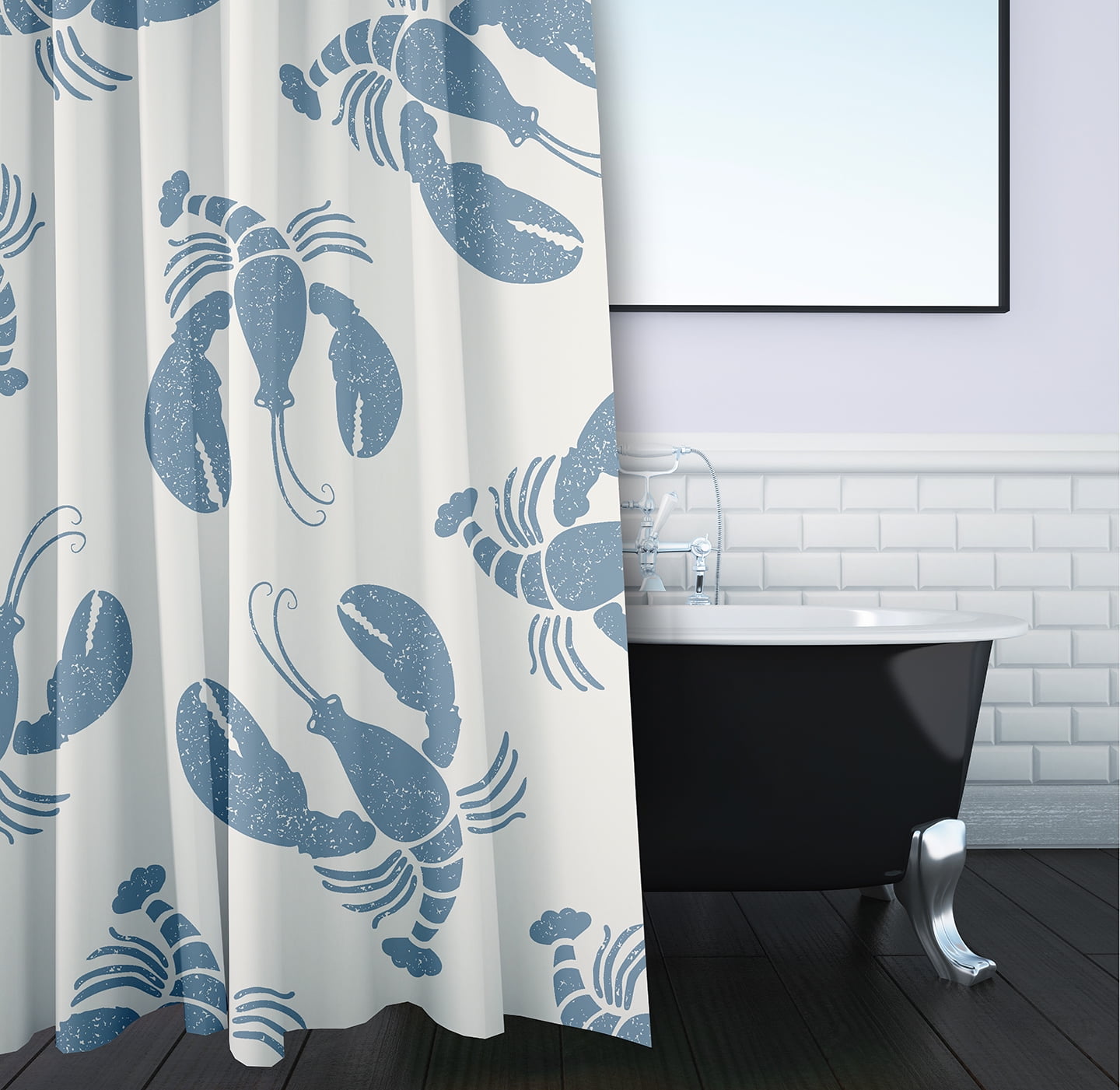Simply Daisy Lobster Fest/Lobster Pattern Dusty Smoke 70" W x 73" H Polyester Shower Curtain