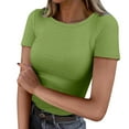 thumbnail image 2 of Green Women's Thermal Underwear Top, Women'S Short Sleeve Neck Ribbed Knit Casual Tops Tee Summer Slim Basic Shirts,Women's Thermal Underwear Top XXL, 2 of 6