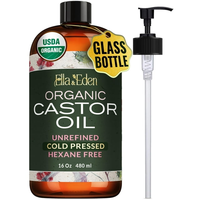 Aceite de ricino Ella & Eden Organic 100% puro botella de vidrio de 480 ml
