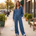 thumbnail image 7 of Szluipve 2 Piece Sets for Women Leopard Print 2 Piece Tracksuit Zip Up Stand Collar Jacket Elastic Waist Wide Leg Pants Casual Loungewear Outfit Set Royal Blue XXL, 7 of 7