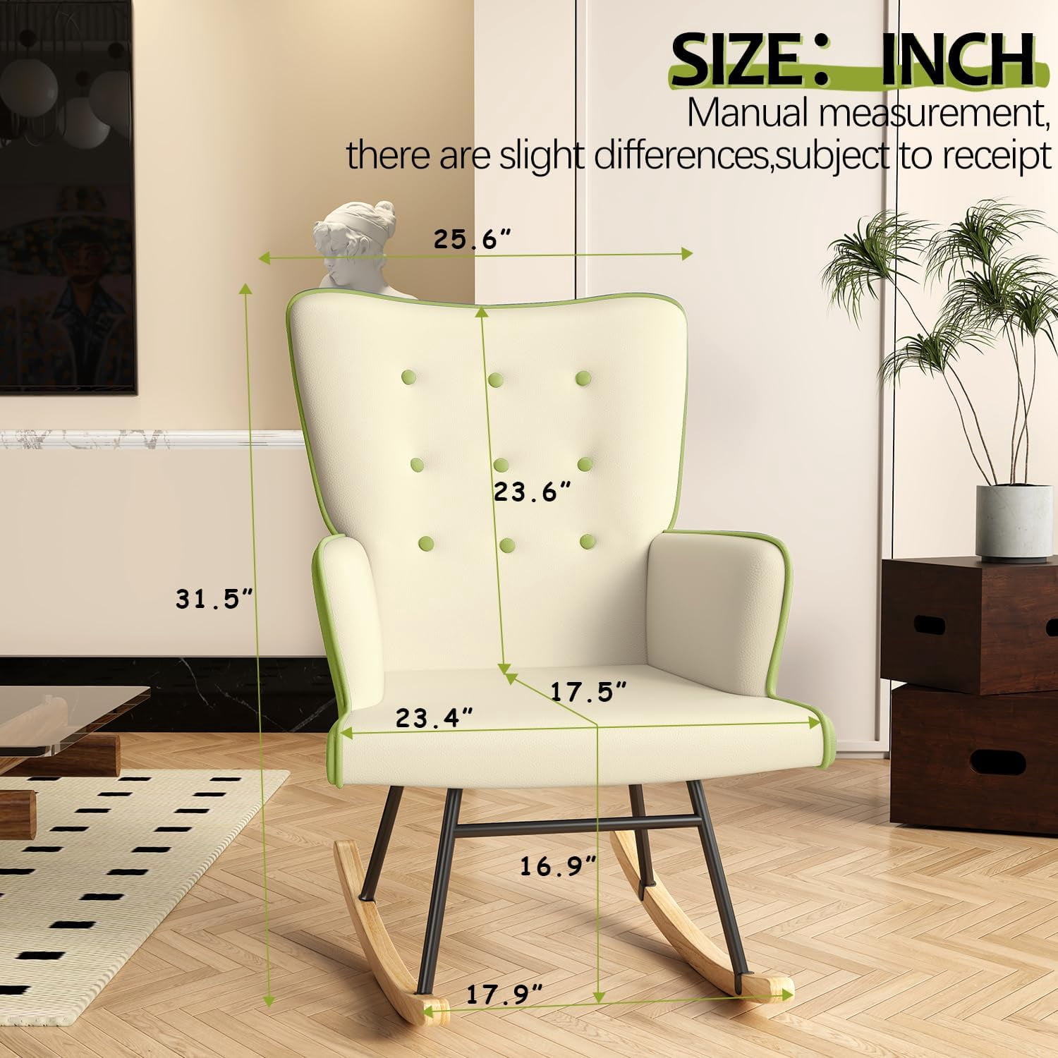 VIRRMO Glider Rocking Chair Nursery, Comfy Accent Chair Armchair with High Backrest Teddy Soft Upholstered Living Room Chairs for Reading Bedroom Living Room Home Office (Milky White)