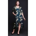 thumbnail image 4 of Bimba Robe Mi-Longue Classique en Coton Bleu à Imprimé Floral d'Oiseaux et de Magnolias à Manches Courtes avec Poches, Coupe Droite Asymétrique - X-Grand, 4 of 4