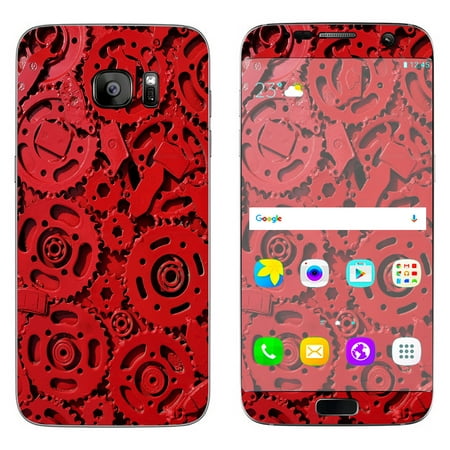 Skin Decal For Samsung Galaxy S7 Edge / Red Gears Cog Cogs Steam Punk