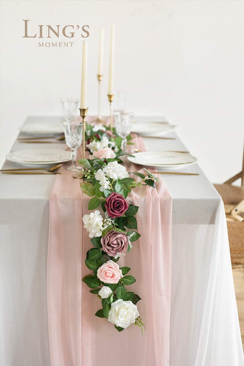 5ft Burgundy White Cream Arch Swag Centerpiece Silk Flowers Wedding Table Runner 