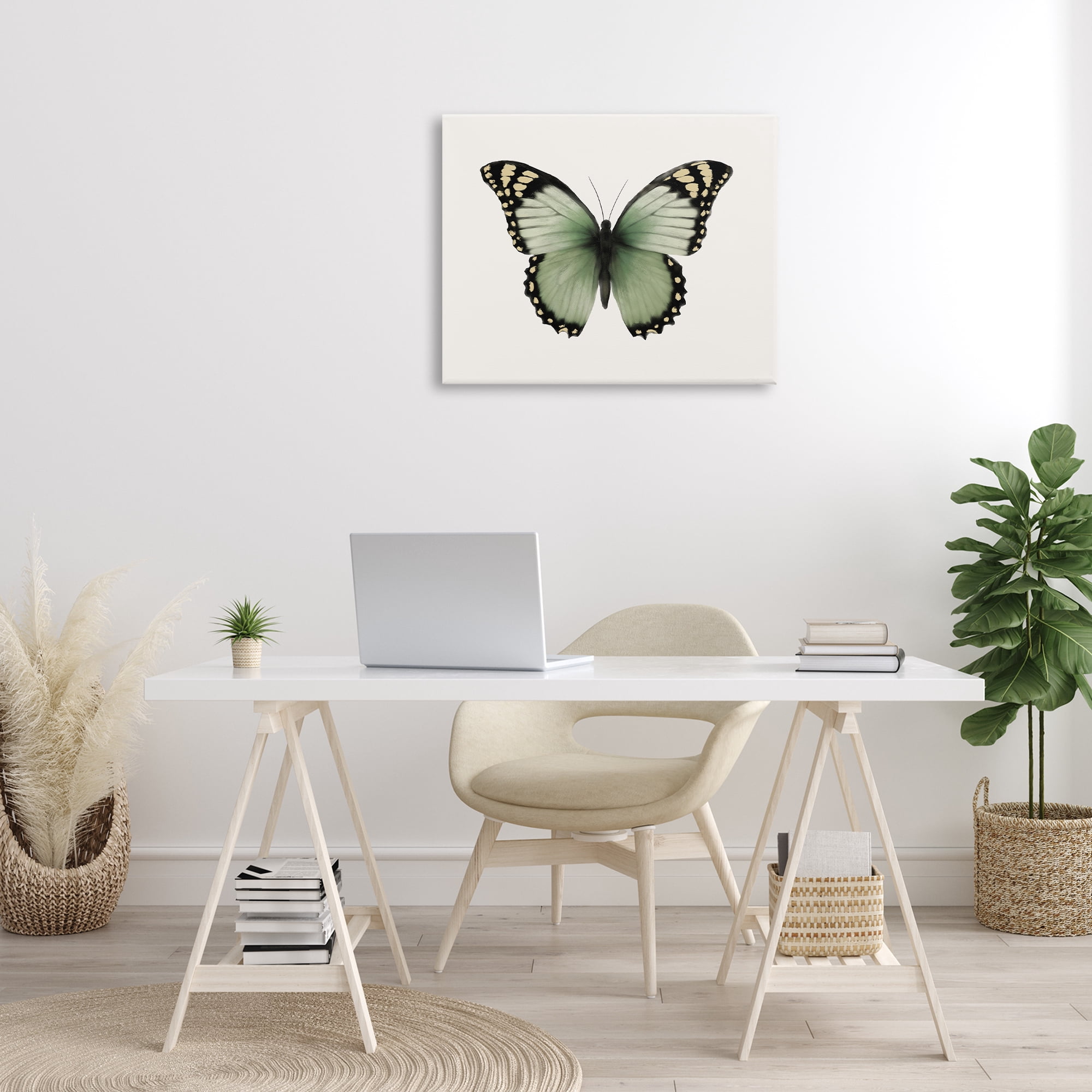 Stupell Industries Green Symmetrical Butterfly Animals Painting Wrapped Canvas Art Print Wall Art, 30 x 24