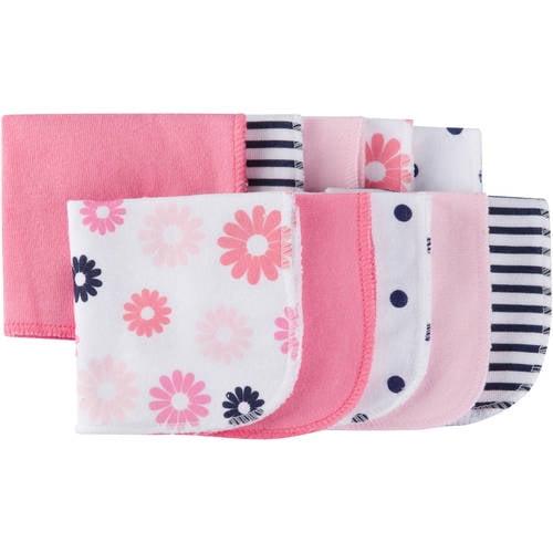 Gerber Newborn Baby Girl Terry Printed Washcloths, 10Pack