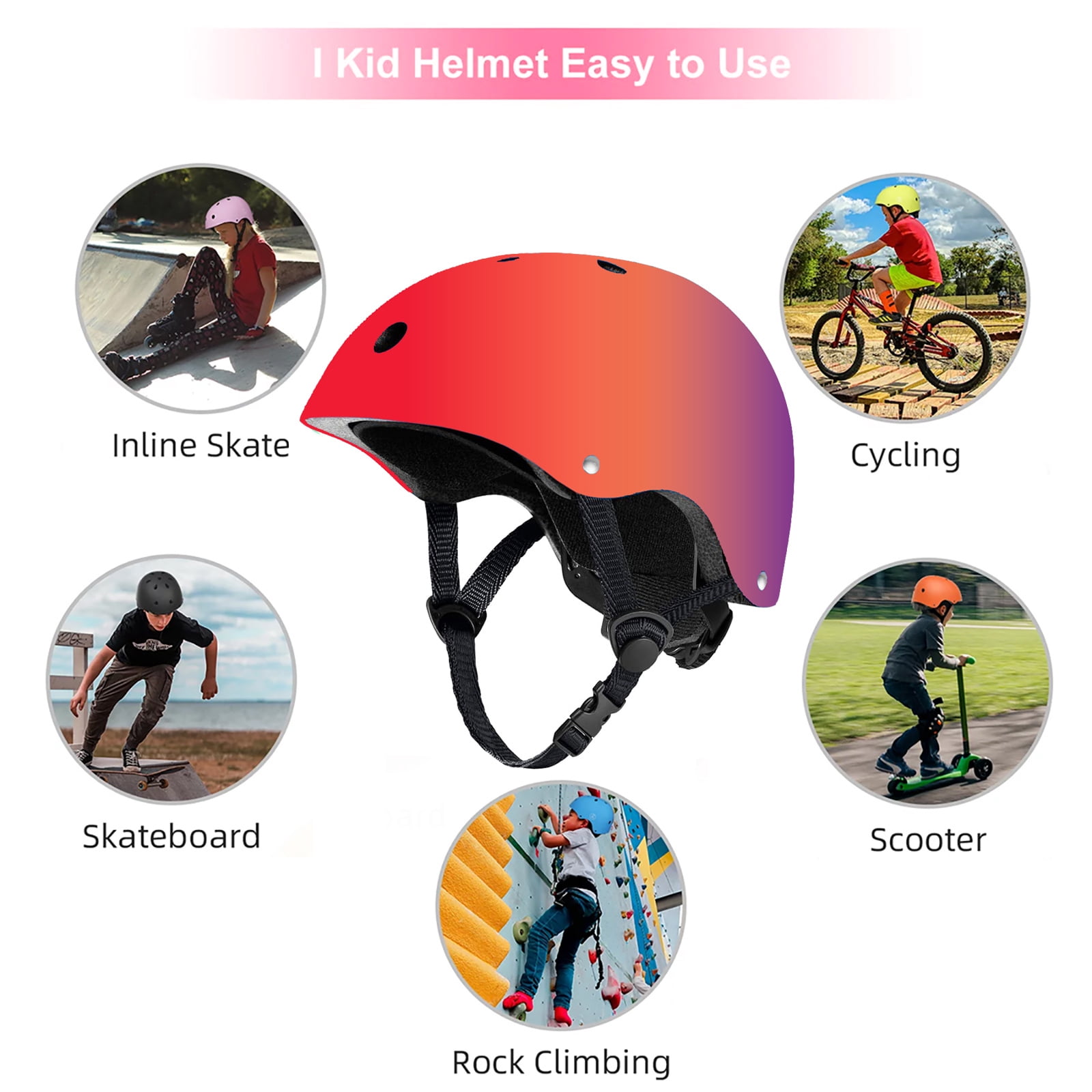 Yuphony Bike Helmet Toddler Helmet Ages 2-8 Years Old Boys Girls Multi-Sport Helmet Adjustable Cycling Multi-Sport for Football Roller Skating Scooter Red