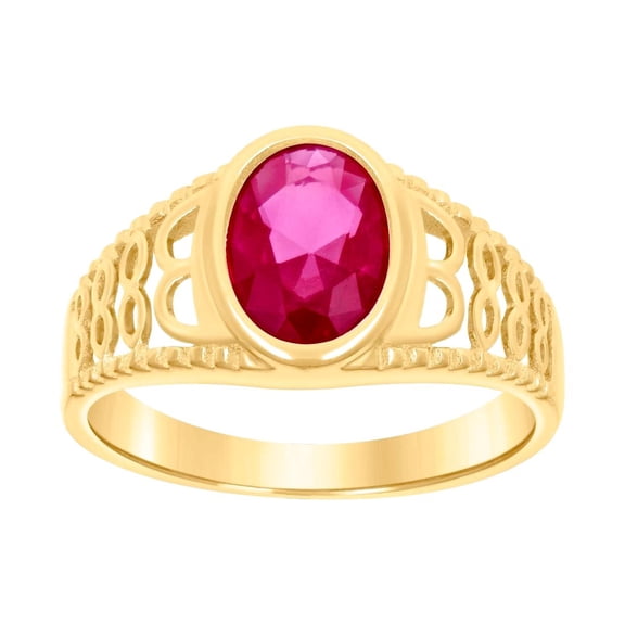 10k Yellow Gold Small Red Oval Cubic Zirconia Fashion Ring 7.8x7.8mm Wide Ring for Women - 1.2 Grams