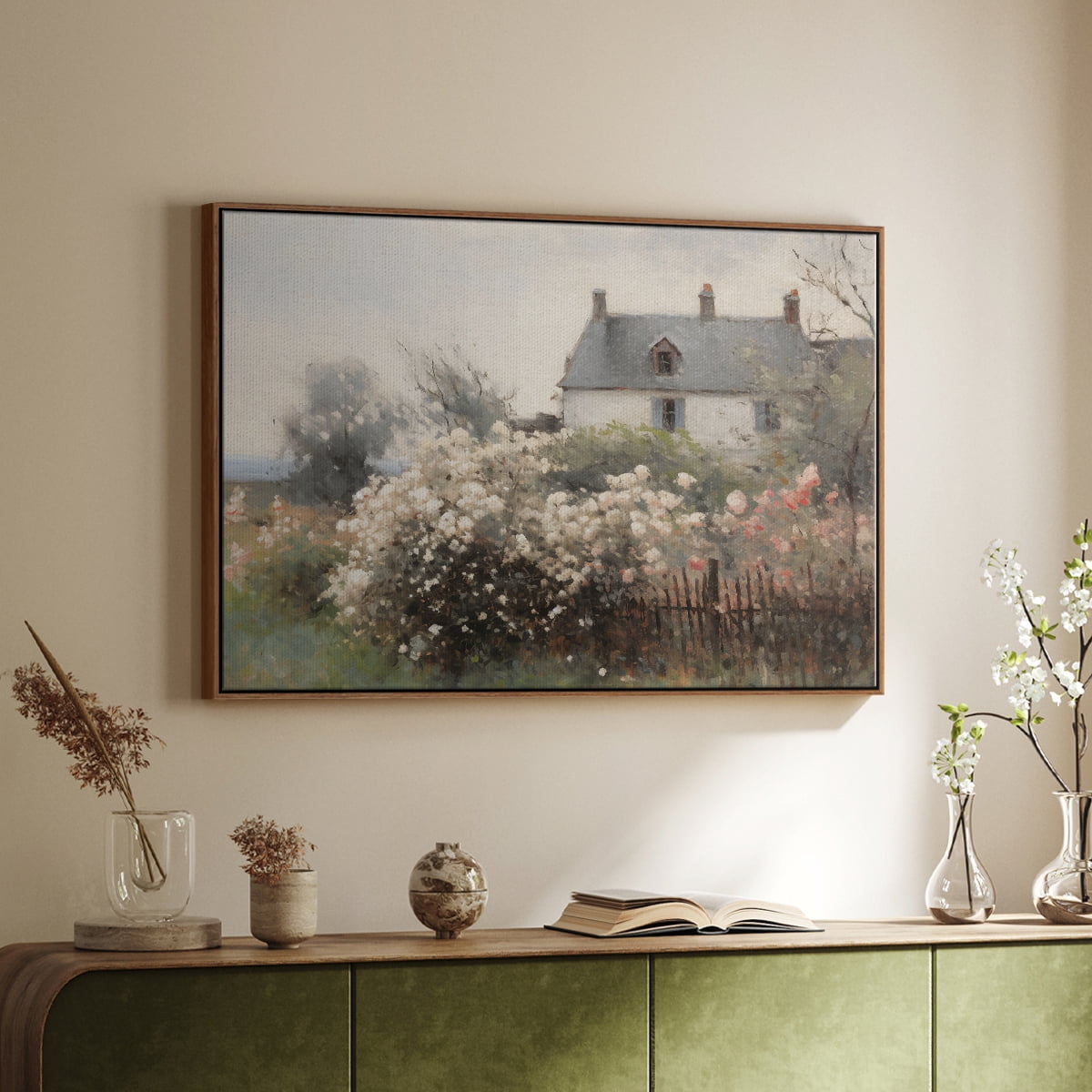 Vintage Landscape-XIV By Wexford Home Framed in Walnut Wood Gallery Wrapped Canvas 27 in. x 41 in.