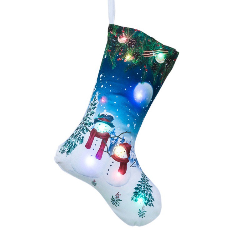 LED Light Up Christmas Stocking Gift Holder Fireplace Hanging Ornament