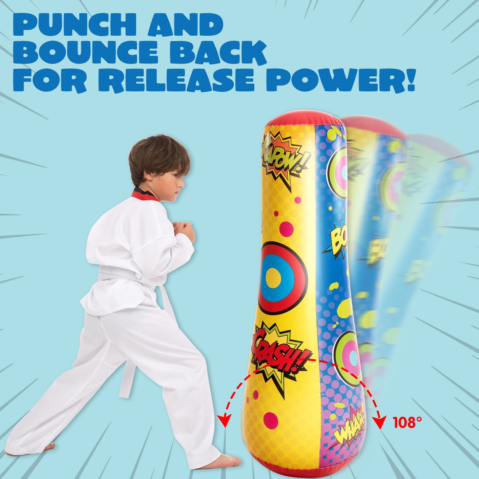 Joyfy 2 Pack Punching Bag for Kids,47 Inches Double-sided Inflatable Bop Bag With Bounce-back Action for Toddler