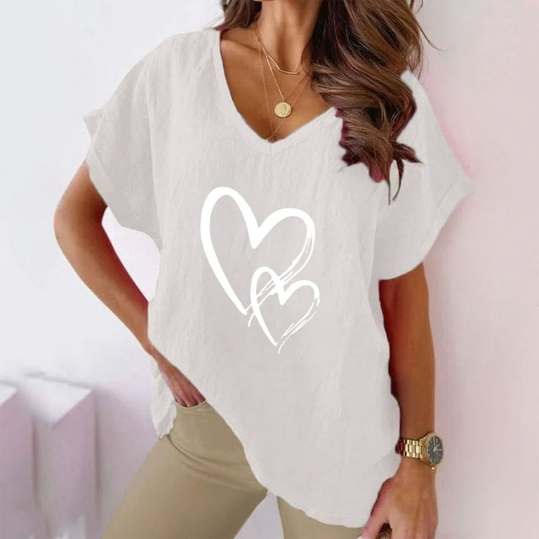 Love V-Neck T-Shirt, Women's Short Sleeve Shirts & Tee's