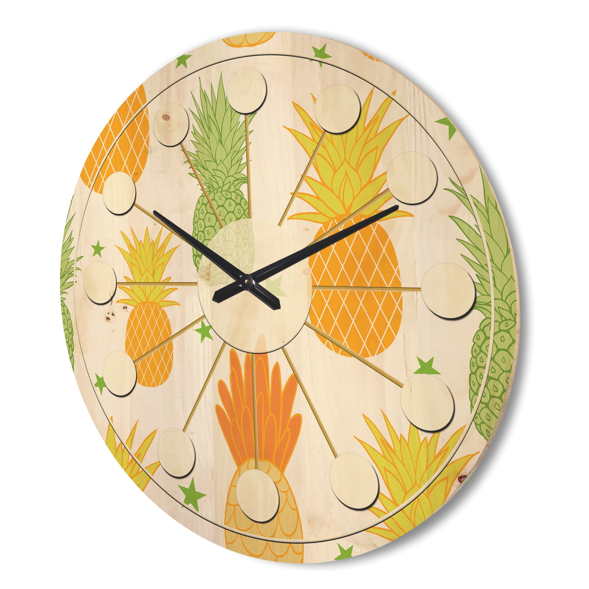 Designart 'Pineapple Summer Bliss Retro II' Mid-Century Modern Wood Wall Clock
