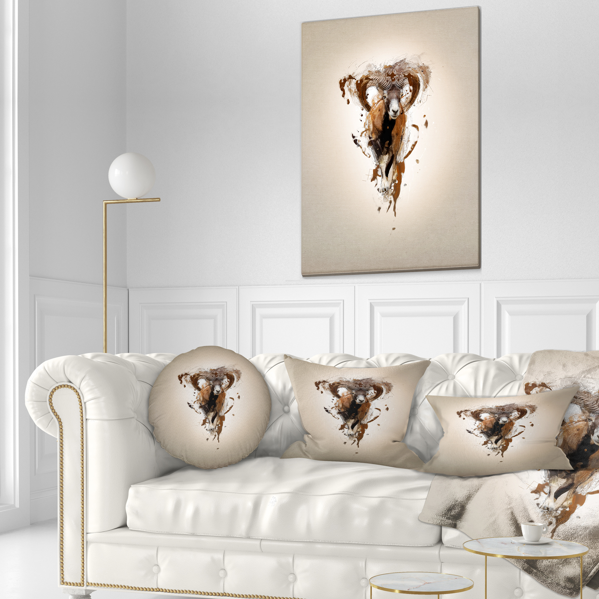 Designart Mouflon Abstract Walking - Animal Throw Pillow - 12x20