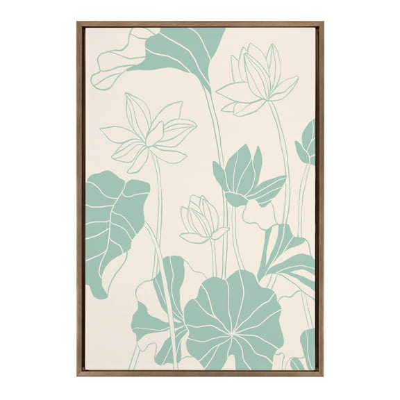 Kate and Laurel Sylvie Lotus Garden Framed Canvas Wall Art by Kasey Free, 23x33 Gold, Calming Floral Art for Wall