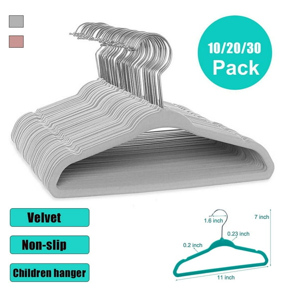 Velvet Hangers for Kids,10/20/30 Pack,Non-Slip Design,Dress & Pants Hangers,Soft Velvet Material,Durable & Stylish,Ideal for Home & School Closets,Perfect for Boys & Girls,Percha de plástico