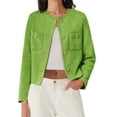 thumbnail image 2 of Long Sleeve Women's Tweed Jackets Business Button Down Casual Cropped Blazer with Pockets, 2 of 6