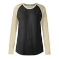 thumbnail image 4 of Fall T-Shirt for Women Women's Color Block Round Neck Loose Long Sleeve Medium Length Leaky Thumb T-shirt Top, 4 of 6