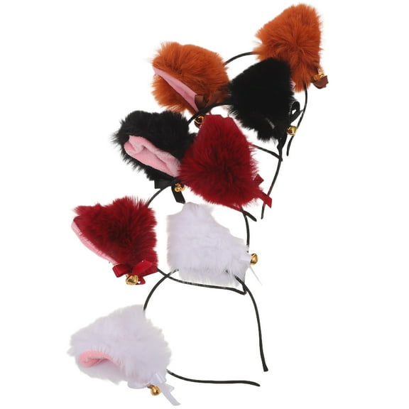 CTIRCHIU 4Pcs Plush Fox Ears Headband with Bell Bow Knot Faux Animal Cosplay Headwear for Party Festival Costume