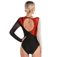 thumbnail image 2 of inhzoy Womens Gymnastics Leotard Metallic Mesh Long Sleeve Ballet Dance Bodysuit Dancewear Red S, 2 of 7