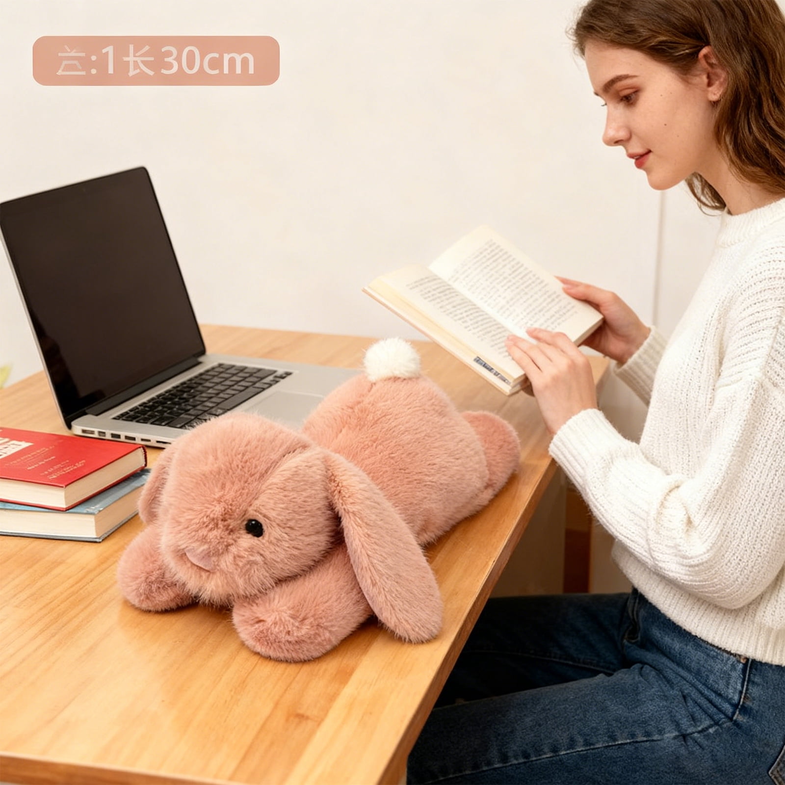 Fluffy Bunny Plush Toy, Cute Rabbit Stuffed Animal, Soft Comfort Pillow for Girls Birthday Gift, Companion Cuddly Doll for Bedroom Decor