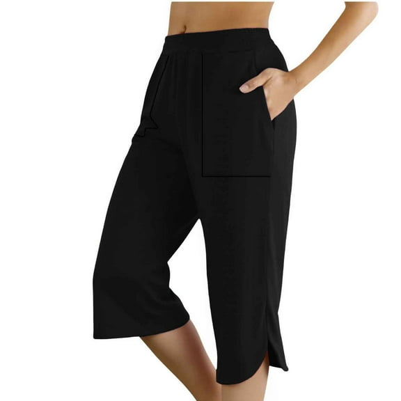 Lixiuxyad Baggy Wide Leg Pants Women Fashion Solid Comfortable Casual Mid Waist Sport Pants Black