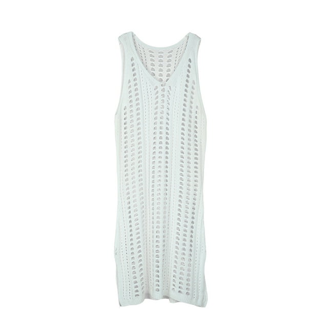 xiaxaixu Robe de Plage Ajourée pour Femme à Col en V Sans Manches Maillot de Bain au Crochet