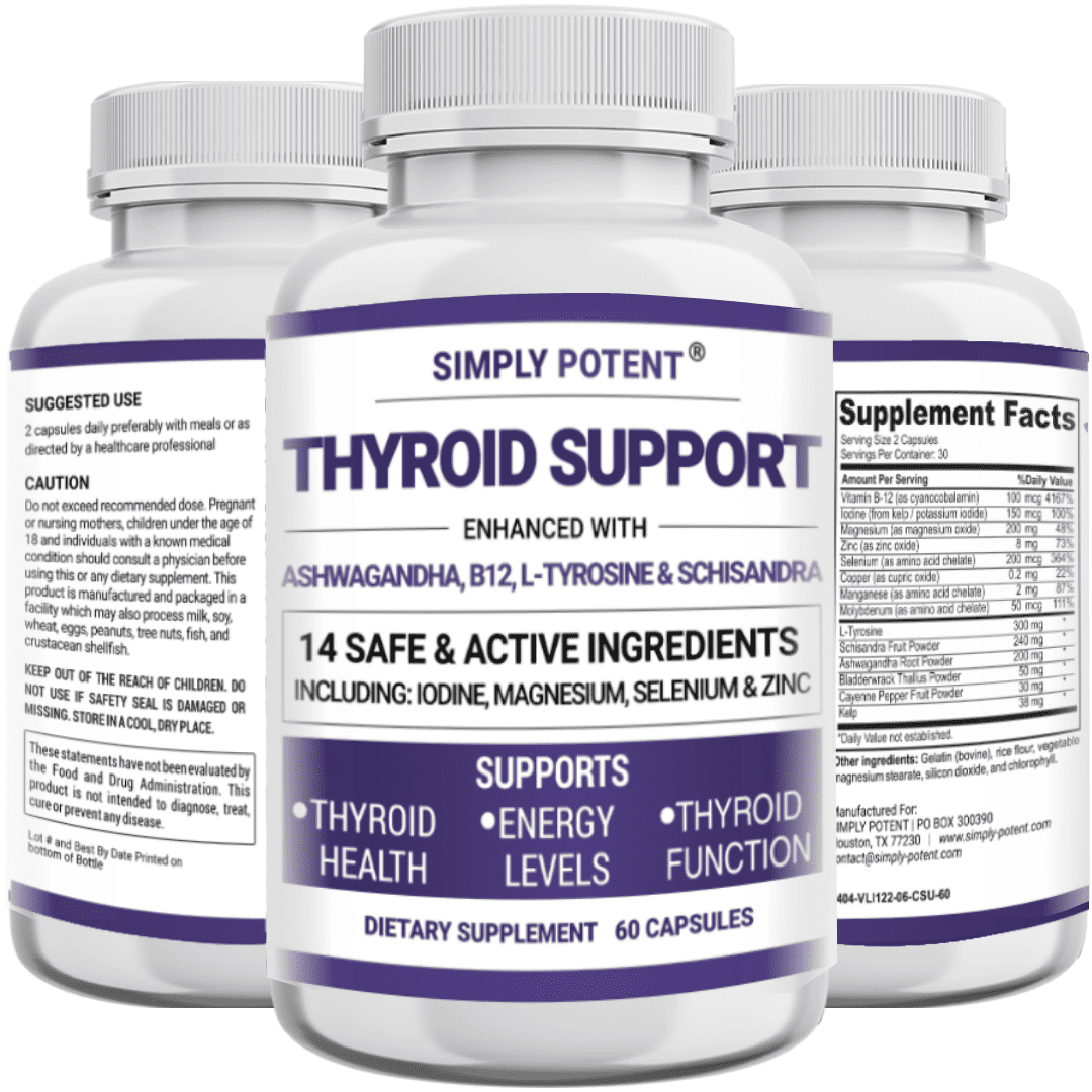 Simply Potents Thyroid Support Supplement for Men & Women, 120 Capsules (Pack of 2) - Herbs, Vitamins, Minerals