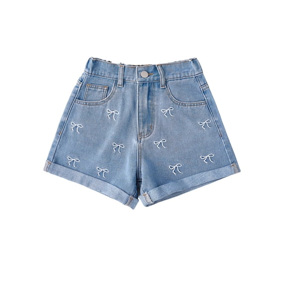 OYYN Girls Y2K Jean Shorts Summer Cute Mid Rise Stretchy Denim Shorts with Pockets