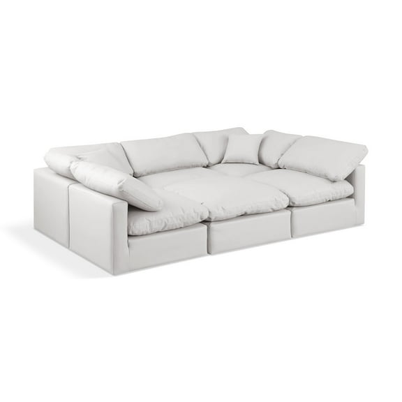 Meridian Furniture Indulge 164" Cream Vegan Leather U-Shaped Modular Sectional