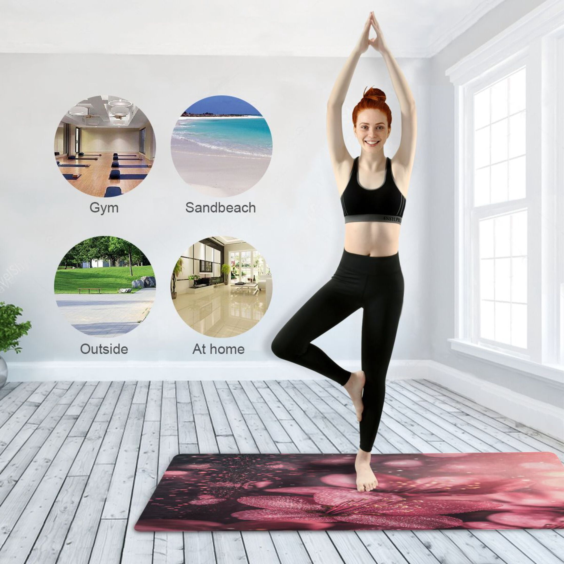 BZSMCE Yoga Mat Women Pink Glittery Flowers Fitness Mat