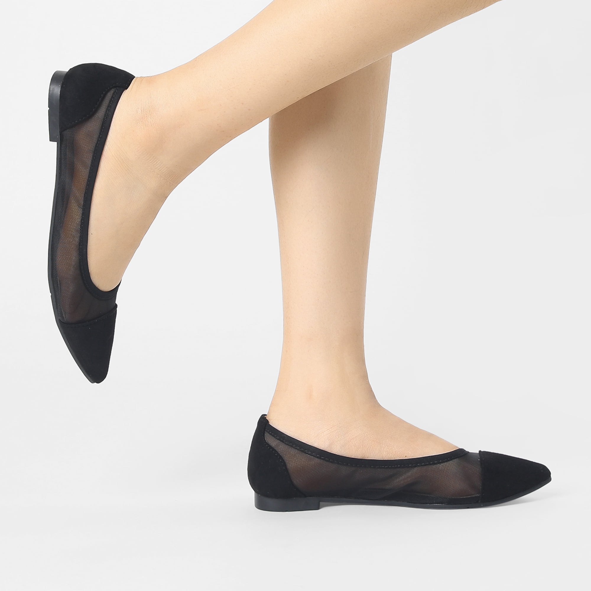 DARING DIVA Women's Mesh Pointed Toe Slip-On Ballet Flat Black US 7
