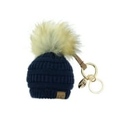 NYFASHION101® Pom Pom Beanie Key Chain Key Ring Handbag Tote Accessory - Navy