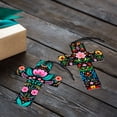 thumbnail image 4 of WIRESTER Set of 2 Aluminum Cross Hanging Ornaments for Christmas Tree Holidays Party Home Office Xmas Tree Decoration Gift - Otomi Mexican Flowers & Mexican Otomi Flowers, 4 of 6