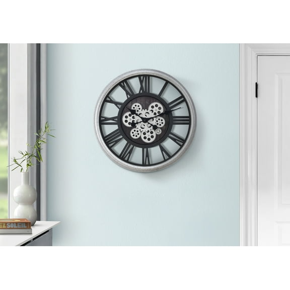 Clocks - 20" Round - Gear Mechanism - Wall Clock - Black - Silver - Transitional