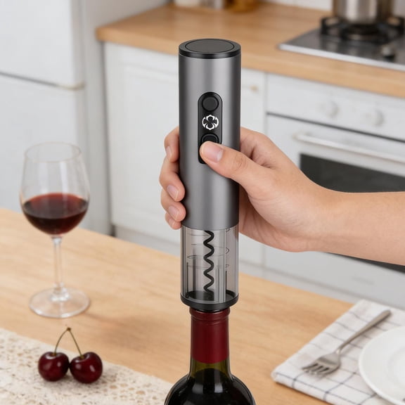 Rechargeable Electric Wine Opener Set in Matte Black, 1-Touch Automatic Cork Removal with Charging Base, Aerator, Foil Cutter & Vacuum Stoppers