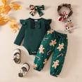 thumbnail image 2 of CAICJ98 Newborn Baby Girl Christmas Outfit Ruffle Long Sleeve Romper Bodysuit Bow Pants Set with Headband Cute Infant Fall Winter Clothes (Green,3-6 Months), 2 of 8