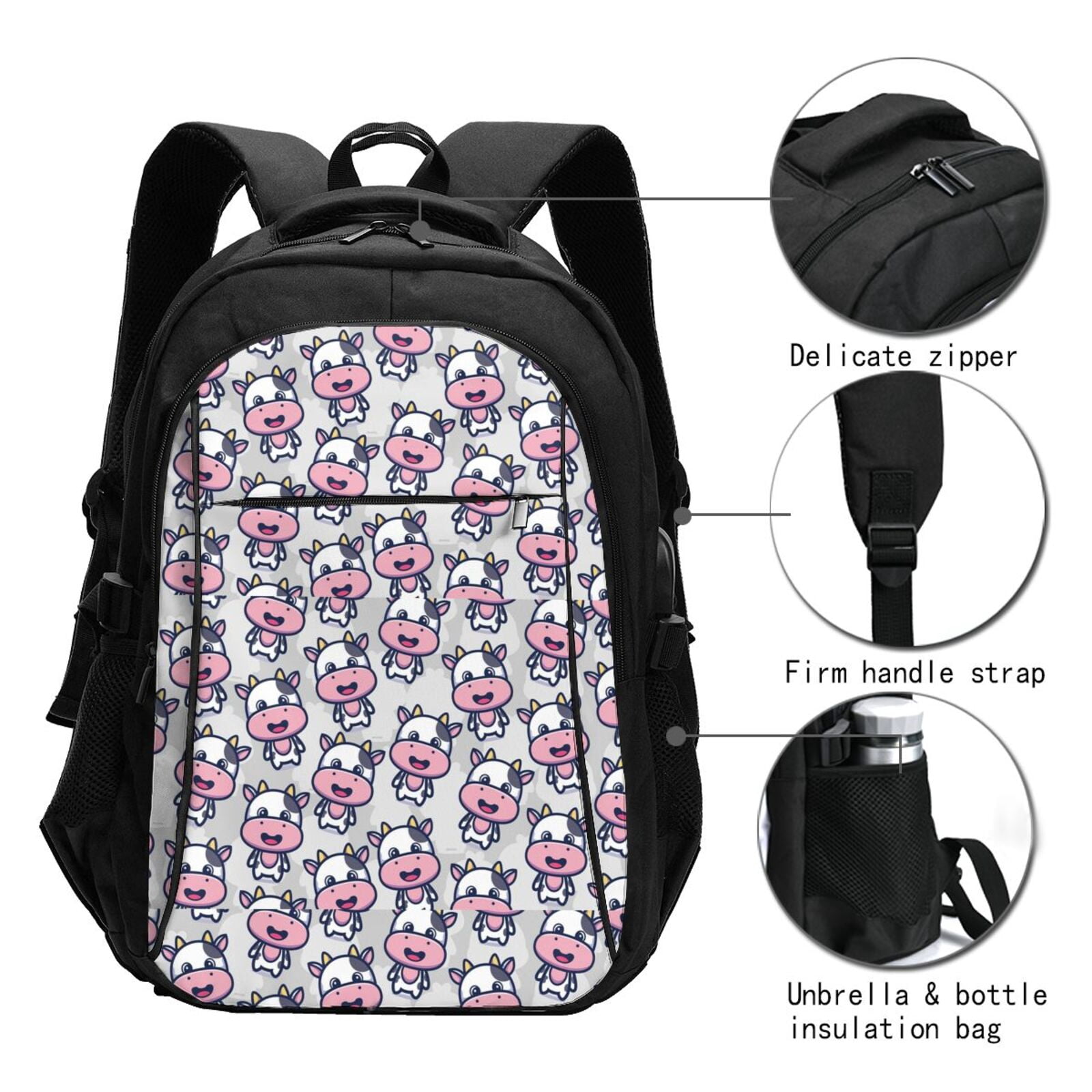 Vsdgher Baby Cow Print Travel Laptop Backpack, Laptops Backpack with USB Charging Port, Water Resistant Computer Bag Gift for Men & Women