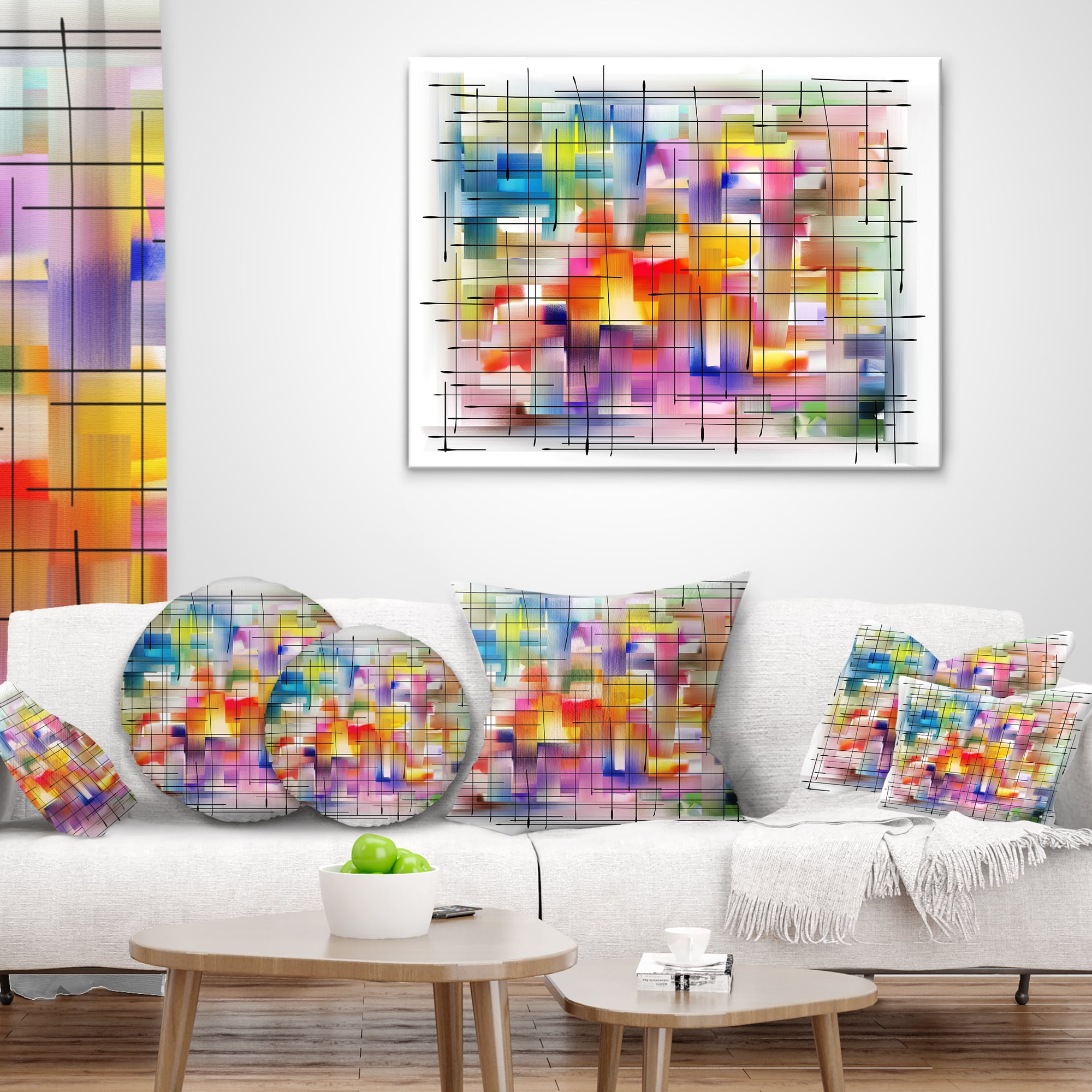 Designart Colorful Stain Design with Grid - Abstract Throw Pillow - 12x20