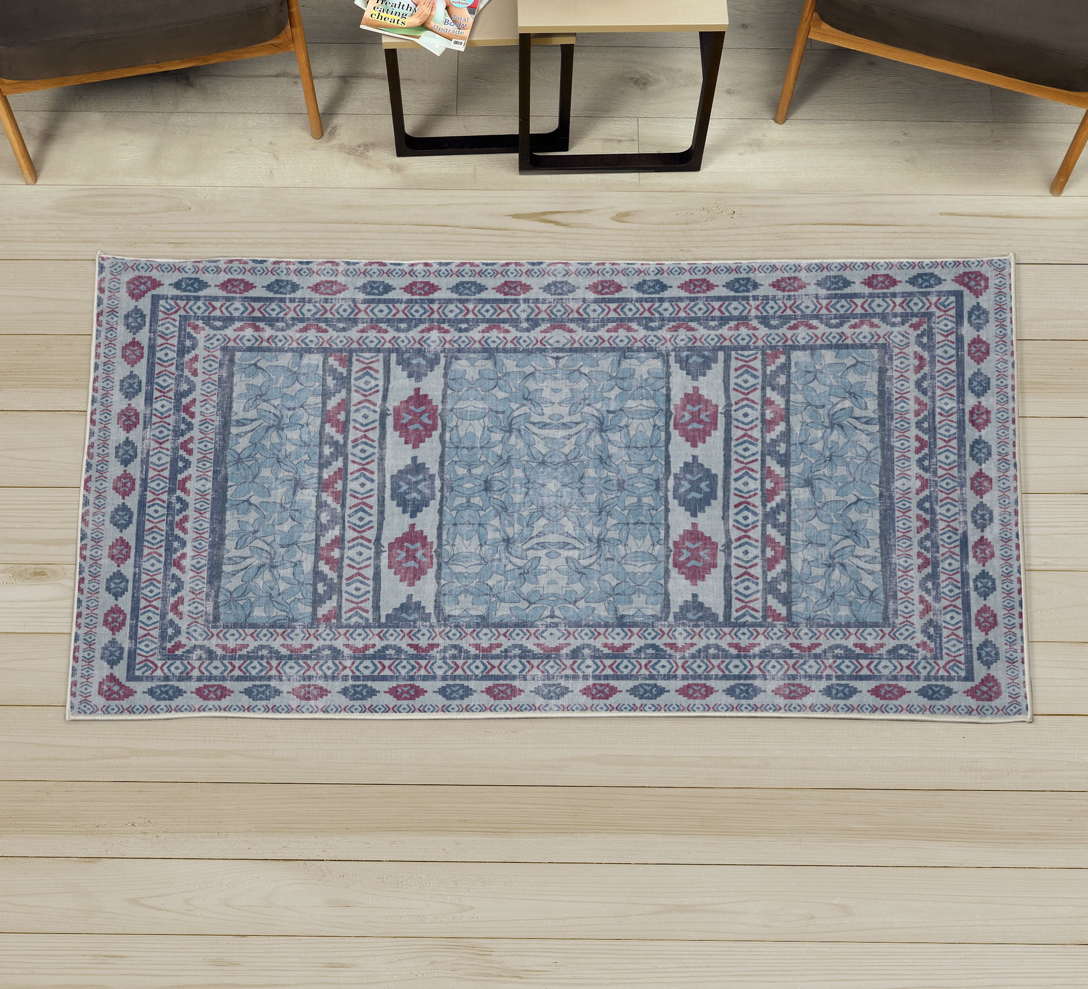 Vintage Decorative Rug, Ethnic Style Flower Petals Motives on Grunge ...