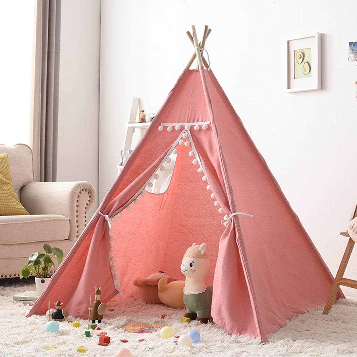 Kids Will Love This Playhouse 160cm Tall Perfect Wigwam for Adventures Childrens Teepee Play Tent with Floor Mat Stunning White with Grey Hearts Pattern 100% Cotton