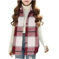 thumbnail image 6 of Girls Sleeveless Plaid Jacket Lightweight Button up Vests Casual Color Block Comfy Fall Winter Outerwear New Sleeveless Vests for Girls Plus Size Red 14-15 Years, 6 of 8